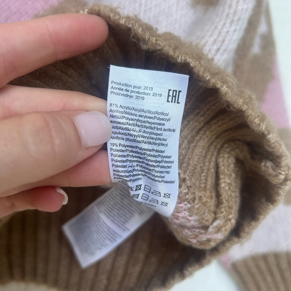 Pink & Tan Camo Crewneck Knit Sweater Size Medium - Picture 6 of 7